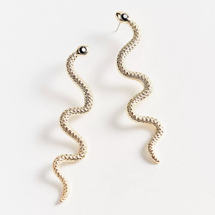 Snake Earring ladies个性夸张长版蛇纹蛇耳针耳环饰серьги