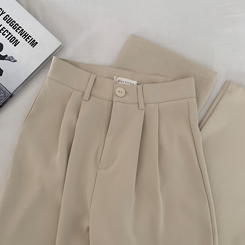 ApricotSmall Bend lesp Apricot Suit pants female Straight tube easy black Sagging feeling Western-style trousers summer High waist leisure time Wide leg pants