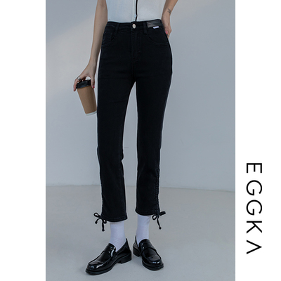 taobao agent Eggka black drawing tinks tight pants female cropped pants autumn thin waist high waist and thin slim pants small