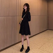 Phụ nữ mùa thu 2018 phiên bản Hàn Quốc mới của con lắc điểm sóng hoang dã xếp li tình yêu đầu tiên retro dài tay áo dài