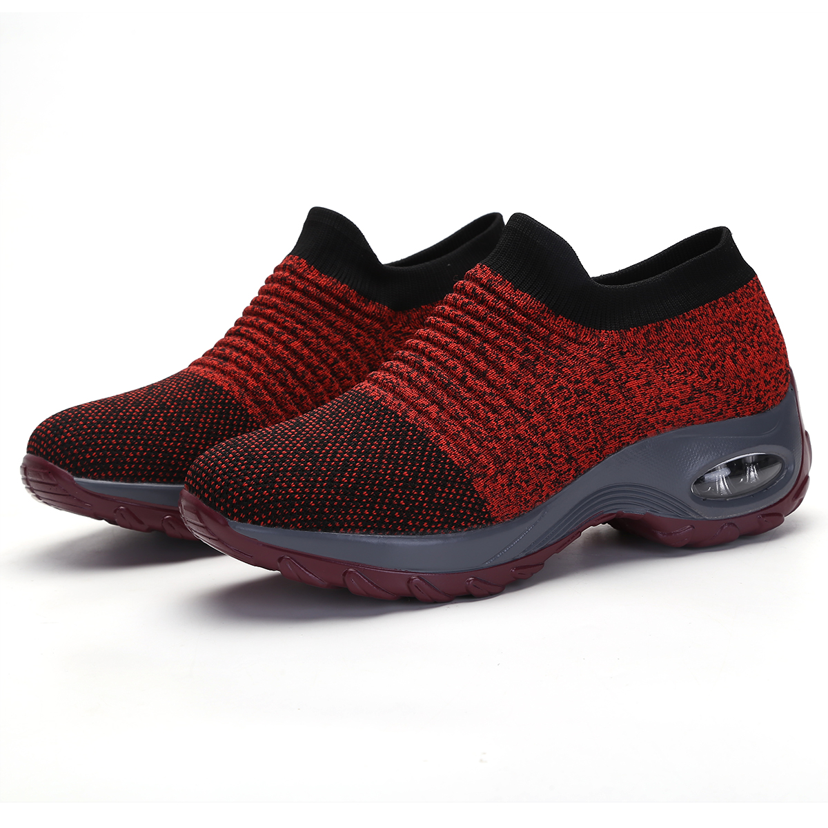 1839 Bright Red SocksSpring and summer light Socks elastic force Lazy shoes female air cushion increase Hiking shoes black leisure time work Cloth shoes Mom shoes