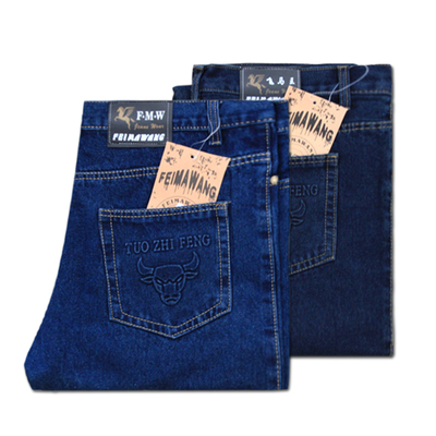 Làm việc của nam giới jeans chịu mài mòn hàn điện thẳng lỏng kích thước lớn phân bón trong cao eo phần dày trung niên quần cha nạp Cao bồi