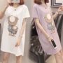 Phụ nữ mang thai mùa hè t-shirt 2018 mới kích thước lớn thời trang ngắn tay cotton lỏng dài ăn mặc t-shirt top đồ bầu mùa đông