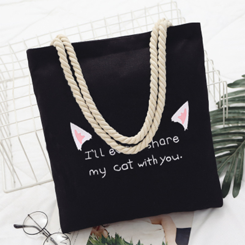 Black Ear Cotton RopeKorean version Canvas bag female literature The single shoulder bag Simple and versatile handbag like a breath of fresh air student a bag leisure time Cloth bag