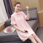 Mùa hè 2018 mới của quý cô Hàn Quốc ren ngọt ngào nơ lớn tay ngắn Một chiếc váy mỏng manh