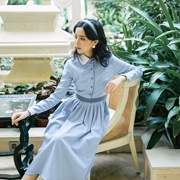 Cộng hòa Trung Quốc thời đại học retro gió xanh sọc váy văn học nữ tính khí áo sơ mi cổ áo dài mùa xuân và mùa thu - Sản phẩm HOT