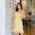 Mùa hè 2019 phiên bản Hàn Quốc mới của tay áo kèn xù một từ váy kẻ sọc kẻ sọc váy đầm xòe nữ - A-Line Váy A-Line Váy