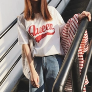 A7SEVEN Hàn Quốc phiên bản của lá thư đơn giản in ấn lỏng trắng ngắn tay T-Shirt nữ sinh viên hoang dã áo sơ mi giản dị triều t