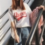 A7SEVEN Hàn Quốc phiên bản của lá thư đơn giản in ấn lỏng trắng ngắn tay T-Shirt nữ sinh viên hoang dã áo sơ mi giản dị triều t áo phông nữ rộng