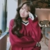 Hàn Quốc phiên bản ngọt ngào v-cổ màu sắc mùa thu và mùa đông áo len nữ sinh viên là áo len mỏng trùm đầu dài tay len Áo len