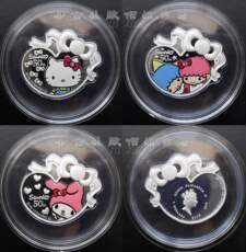 Иностранная валюта 纽埃2010年hello kitty彩色水晶精制纪念银币3枚套装