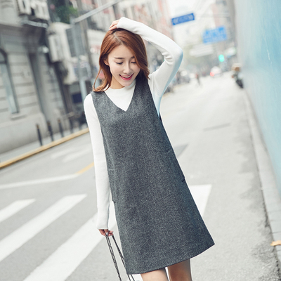 中长款毛呢马甲裙背心裙连衣裙女