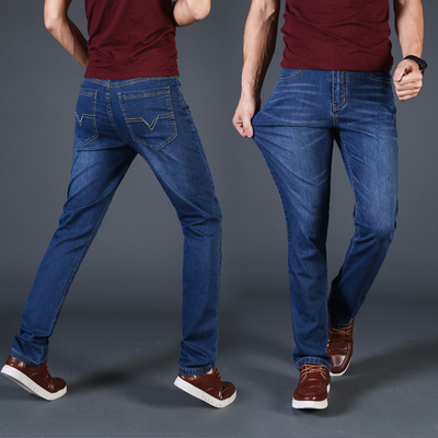 2018 mùa xuân và mùa hè phần mỏng đàn hồi cao kích thước lớn jeans của nam giới kinh doanh ống thẳng cộng với phân bón để tăng cao eo quần chất béo Cao bồi