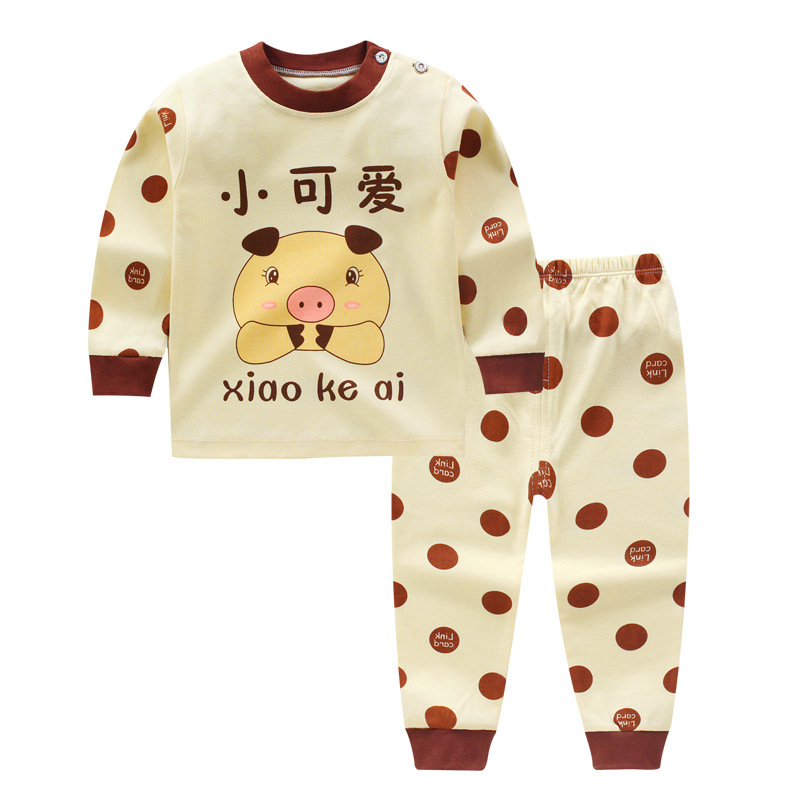 A043 Cute Pigchildren Autumn clothes suit pure cotton Spring and Autumn Children's wear men and women baby Children Autumn clothes Autumn trousers baby pajamas leisure wear