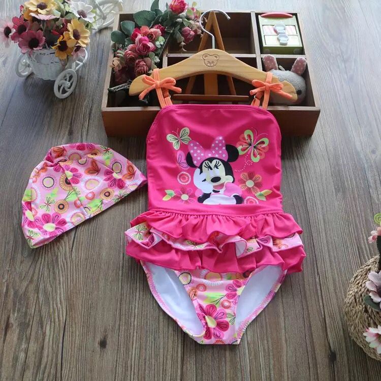 Red Minnie HatOut K children Swimsuit Sweet Conjoined body hot spring Swimming suit girl The Little Princess baby Frozen Swimming suit