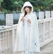 Mùa đông Mới Vintage Trung Quốc Phong Cách Han Yếu Tố Thêu Cloak Dài Trùm Đầu Cộng Với Nhung Cloak Coat Áo Khoác Len áo khoác dạ nữ