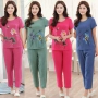 Trung niên và người già mùa hè đồ ngủ cotton lụa ngắn tay phù hợp với XL cotton và linen mỏng mẹ có thể mặc đồ ngủ đồ mặc nhà cho cả gia đình