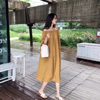 Mùa hè 2018 mới retro chic nếp gấp từ cổ áo quây váy lỏng giảm béo gió lạnh váy nữ váy yếm jean dài