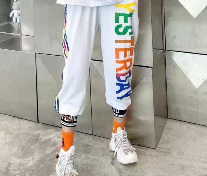White TrousersBig edition Women's wear Chaopai new pattern Summer style Drag step dance clothing easy personality Tiktok