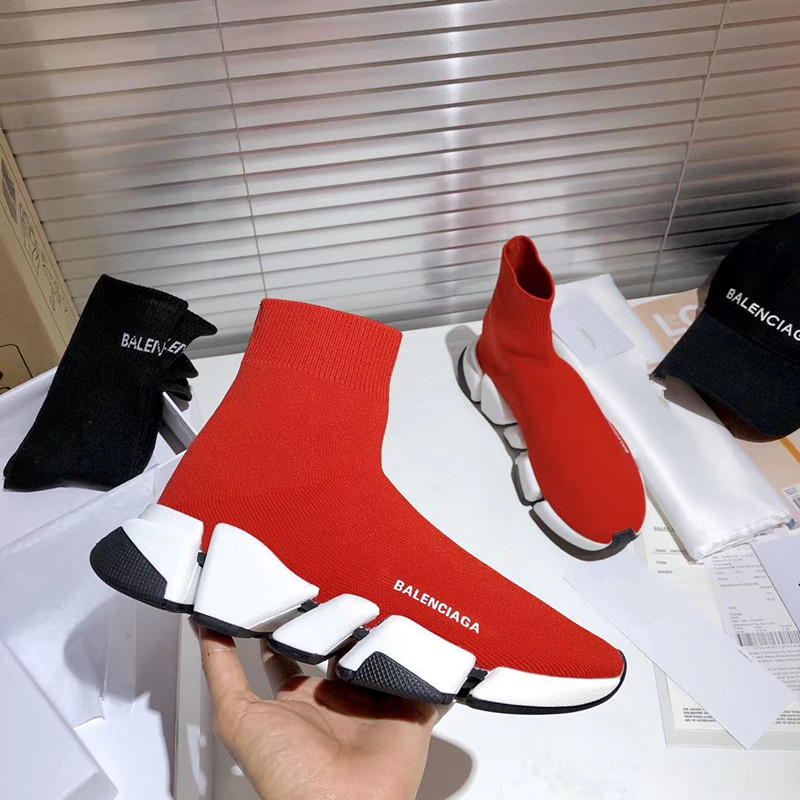 Black And White With Red Backgroundins elastic force Socks and shoes female Paris 2021 spring Korean version Star of the same style leisure time motion men and women Couple shoes