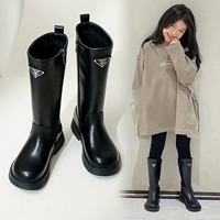 Высокие сапоги, детские утепленные ботинки, из натуральной кожи, 2023, в корейском стиле, мягкая подошва
