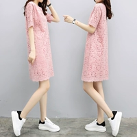Летняя юбка, кружевное платье, коллекция 2022, в корейском стиле, оверсайз, по фигуре, короткий рукав, свободный прямой крой