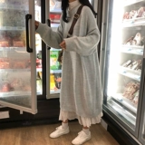 Осенний длинный трикотажный свитер, платье, шифоновая юбка, комплект, средней длины, высокая талия