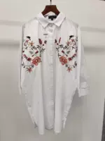 Хлопковая рубашка, оверсайз, в цветочек, с вышивкой