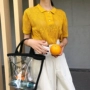 StudioFun2018 nguyên bản retro mùa hè mới áo len ngắn tay màu vàng ngắn nữ hàng đầu áo len cổ lọ nữ form rộng