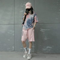 Розовый комплект в стиле хип-хоп, футболка с коротким рукавом, шорты, штаны