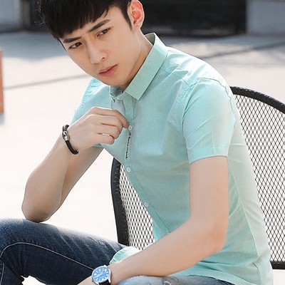 Mùa hè người đàn ông mới của triều ngắn tay áo thời trang Slim Hàn Quốc phiên bản của áo sơ mi thanh niên thời trang giản dị nửa tay áo sơ mi áo sơ mi thời trang Áo