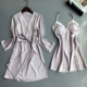 Với ngực pad tập hợp sexy đồ ngủ nữ mùa hè lụa dây đai nightdress hai bộ băng lụa áo ngủ nhà dịch vụ phù hợp với