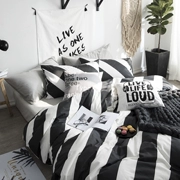 Đơn giản, phong cách Bắc Âu cotton bốn mảnh phù hợp với sọc đen và trắng chữ bông chăn ga trải giường - Bộ đồ giường bốn mảnh
