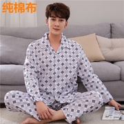 Trung niên đồ ngủ nam mùa hè dài tay quần 100% cotton cũ dịch vụ nhà phù hợp với phần mỏng đồ ngủ cotton