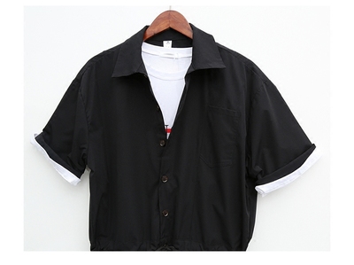 Nhật bản dụng cụ giản dị lỏng dây kéo ngắn tay áo jumpsuit retro của nam giới jumpsuit 3 quần short màu hip hop triều quần jean nam cao cấp Quần làm việc