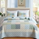 Sợi màu Hàn Quốc mục vụ quilting bởi giường đơn bao gồm ba bộ điều hòa không khí quilt mùa hè bông màu xanh lá cây bốn mảnh Trải giường