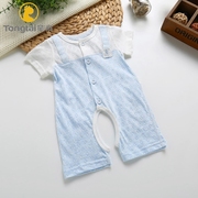 Tongtai cotton bé mùa hè quần áo nửa tay mở áo jumpsuit nam giới và phụ nữ bé ngắn tay quần áo romper