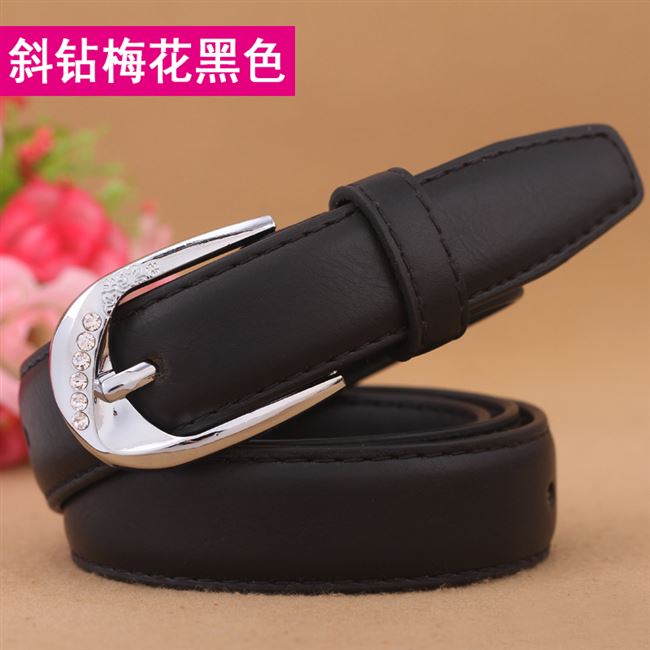 Cross Drill Plum Blossom Black【 Free Admission plus hole 】 Belt female fashion Korean leisure Pin buckle belt female fine Simple and versatile Jeans Belt