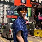 Fei Qiming với cặp kính râm màu vàng mặt tròn kính râm hộp lớn nam retro đường phố cá tính kính đỏ kính râm nữ - Kính râm