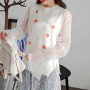 Áo len nữ vest mùa xuân thêu Hàn Quốc phiên bản của mới nhỏ tươi vòng cổ áo len vest vai len vest triều