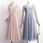 Váy cổ tích mùa xuân nữ khí chất váy dài eo thanh lịch eo cao eo lớn đu lưới váy hai bộ phụ nữ áo đầm dài