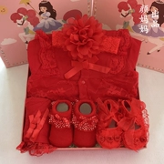 Hộp quà sơ sinh cho bé trăng rằm trăm ngày quà tặng áo choàng đỏ jumpsuit nữ bé dài tay công chúa phù hợp với bông