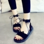 Hàn Quốc phiên bản của thời trang mỏng chân dây đeo mắt cá chân dép nữ phẳng chân vòng may giày phẳng với đáy mềm dày dép Roman dép đế xuồng