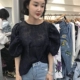 O Marie Hàn Quốc Dongdaemun của Phụ Nữ 2018 Mùa Hè Mới Buttoned Semi-Đục Puff Tay Áo Sơ Mi Ren Voan Áo Sơ Mi áo tay dài nữ Áo sơ mi chiffon ren