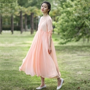 Cải tiến quần áo Trung Quốc phụ nữ phong cách Trung Quốc gốc văn học fan hâm mộ retro tay áo mùa hè cổ tích thanh lịch váy dài swing - Váy dài
