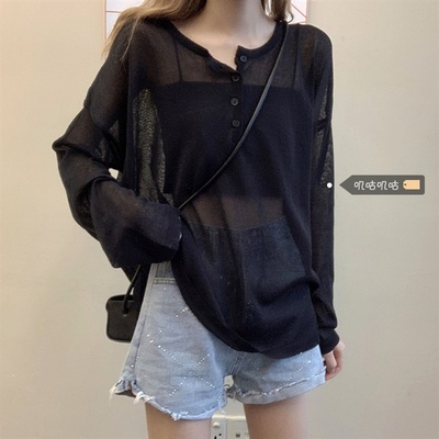 taobao agent Summer clothing, thin black T-shirt, top, plus size, 2023 collection, UV protection, long sleeve