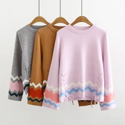 MYDC3354 mùa thu mới áo len Nhật Bản áo len nữ đáy quần áo gió đại học tương phản màu áo len - Áo len thể thao / dòng may