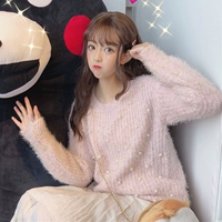 Áo len nữ mùa thu phiên bản Hàn Quốc nhỏ bé và ngọt ngào dễ thương đính cườm áo len cổ tròn cộc tay là áo len mỏng bé gái áo len nữ hàng hiệu