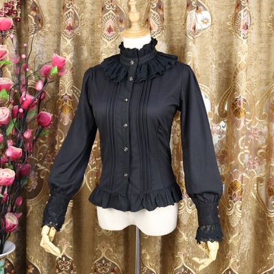 taobao agent Autumn and winter new lolita dress shirt with velvet and warm long sleeves with female stand -up sheep leg sleeve base shirt
