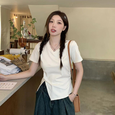 taobao agent Design summer short sleeve T-shirt, white top, plus size, trend of season, fitted